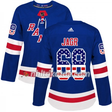 New York Rangers Trikot Jaromir Jagr 68 Adidas 2017-2018 Blau USA Flag Fashion Authentic - Dame